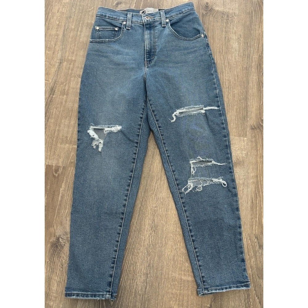 Levis SilverTab Mom Jeans Blue Distressed Medium Wash HighRise Tapered Denim 27"